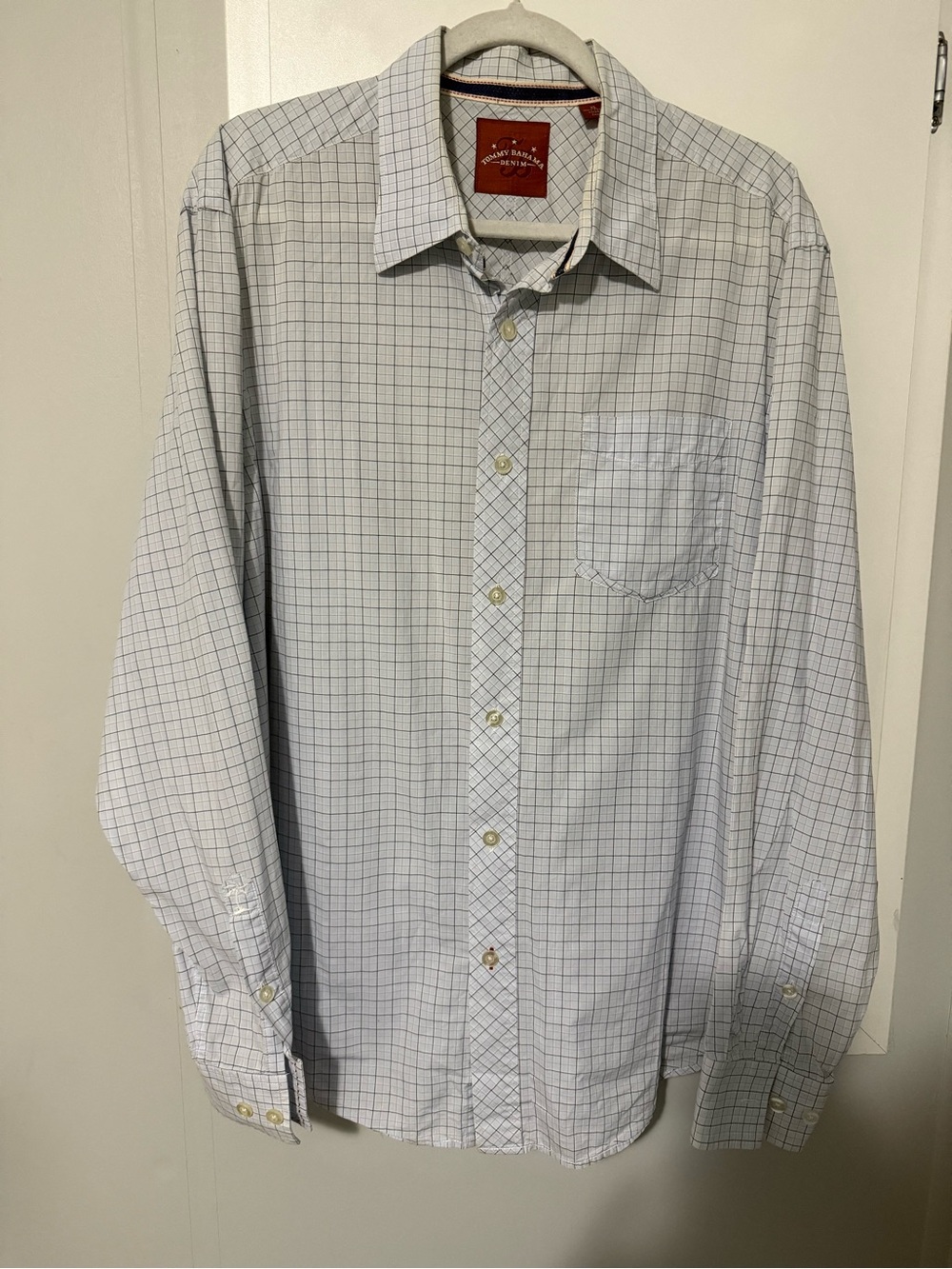 115. Tommy Bahama Men's White Light Blue Windowpane Dress Shirt XL